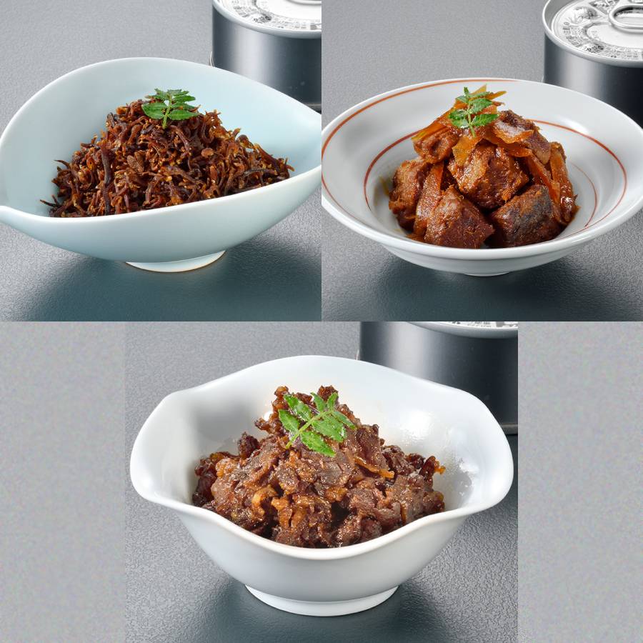 ＜下鴨茶寮＞料亭の口福缶(ちりめん山椒 30g、きんぴらまぐろ 80g、仙台牛のすき焼煮 50g)