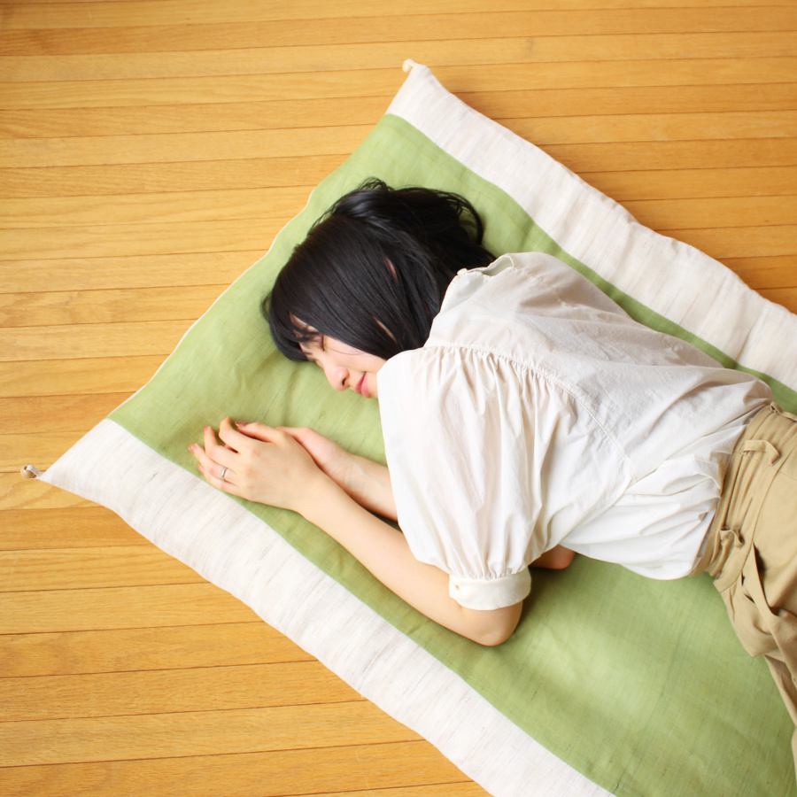＜洛中高岡屋＞本麻カバータイプごろ寝敷きふとん ゆったりサイズ 苗色