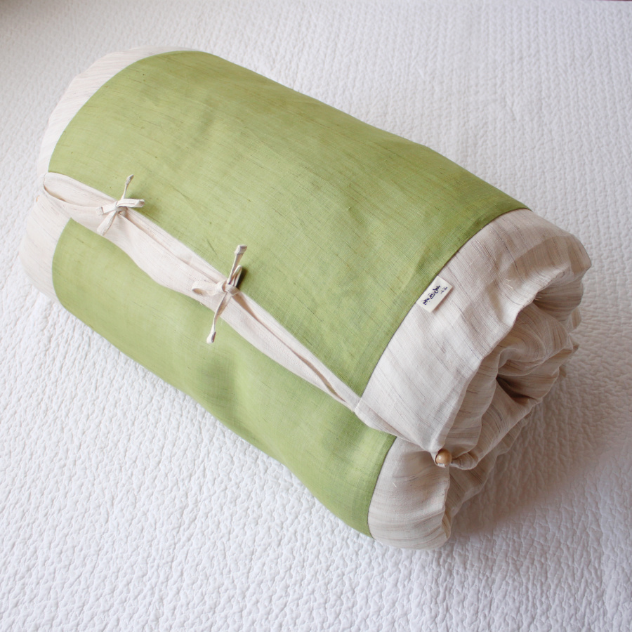 ＜洛中高岡屋＞本麻カバータイプごろ寝敷きふとん ゆったりサイズ 苗色