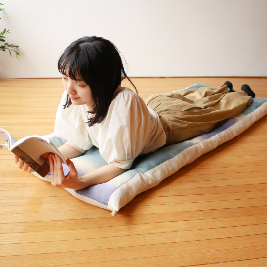 <洛中高岡屋>本麻 引き染め カバータイプごろ寝敷きふとん 普通サイズ 青磁