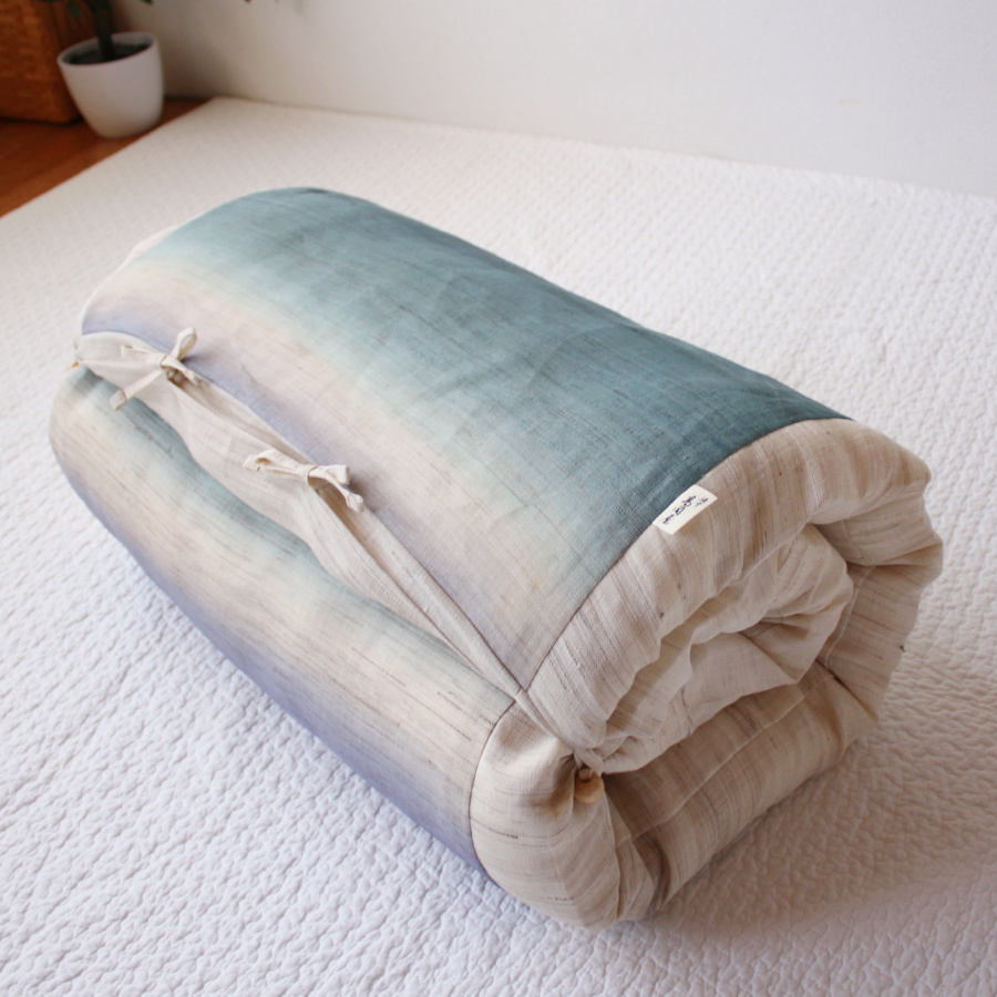 <洛中高岡屋>本麻 引き染め カバータイプごろ寝敷きふとん 普通サイズ 青磁