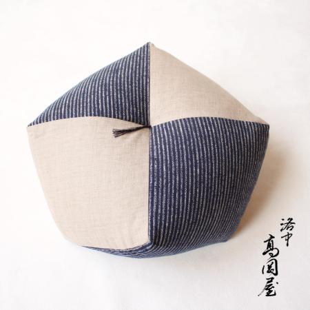＜洛中高岡屋＞おじゃみ座布団 縞藍＆亜麻色