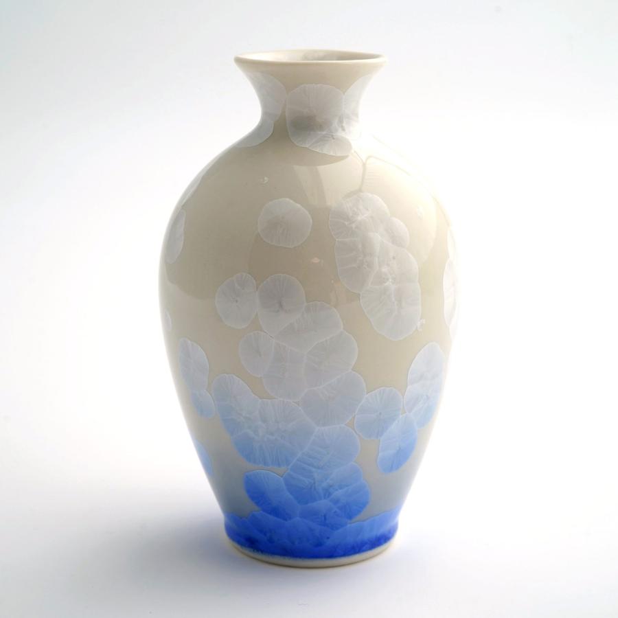 ＜陶あん＞花結晶　お預け酒器（白地青）