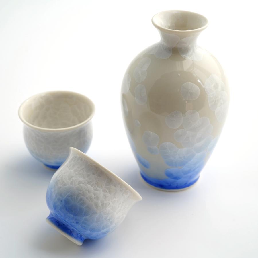＜陶あん＞花結晶　お預け酒器（白地青）