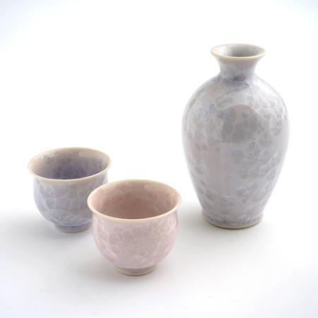 ＜陶あん＞花結晶　お預け酒器(紫・ピンク)