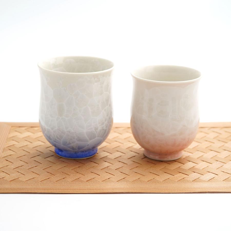 ＜陶あん＞花結晶　組湯呑（白地青赤）