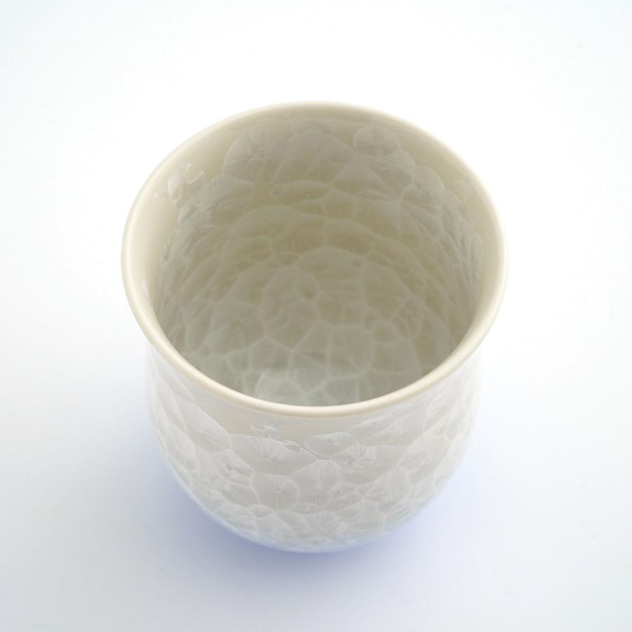 ＜陶あん＞花結晶　湯呑（白地青）