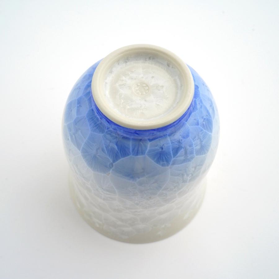 ＜陶あん＞花結晶　湯呑（白地青）