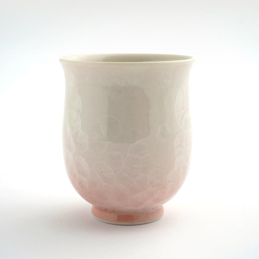＜陶あん＞花結晶　湯呑（白地赤）