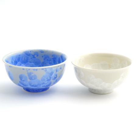 ＜陶あん＞花結晶　組茶碗（青・白）