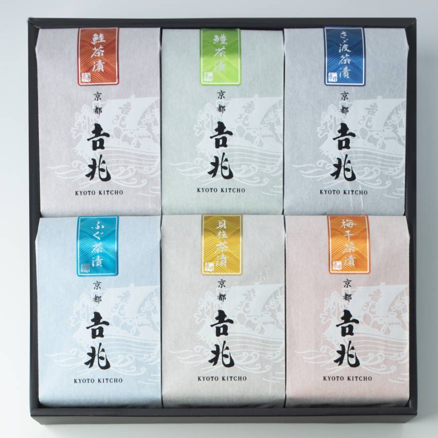 ＜京都吉兆＞「贅沢茶漬 6種」（鮭・さざ波・貝柱・鱧・ふぐ・梅干）各2人前（計1２人前）