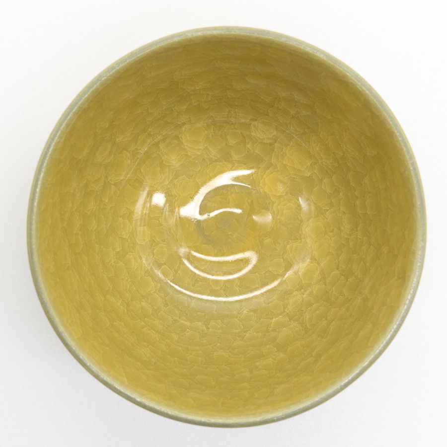 ＜陶仙窯＞抹茶碗 亀甲貫入釉 萌黄