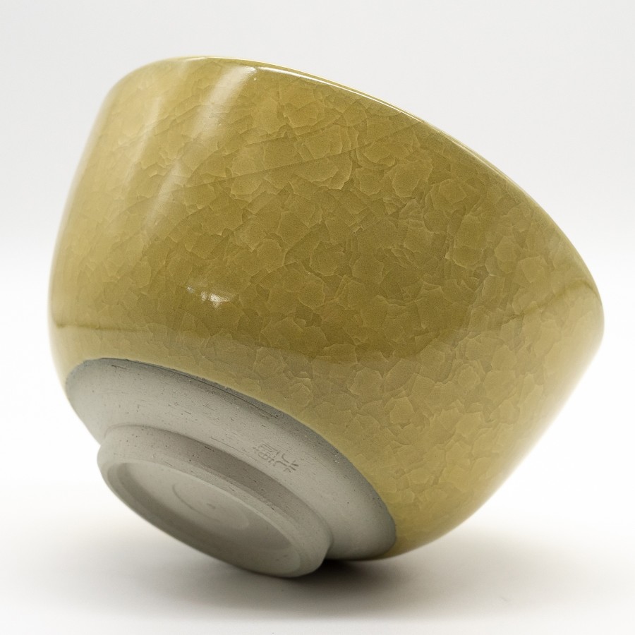 ＜陶仙窯＞抹茶碗 亀甲貫入釉 萌黄