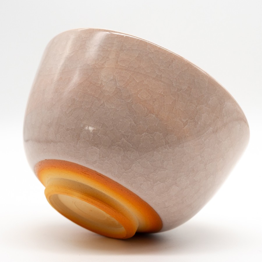 ＜陶仙窯＞抹茶碗 亀甲貫入釉 桜霞