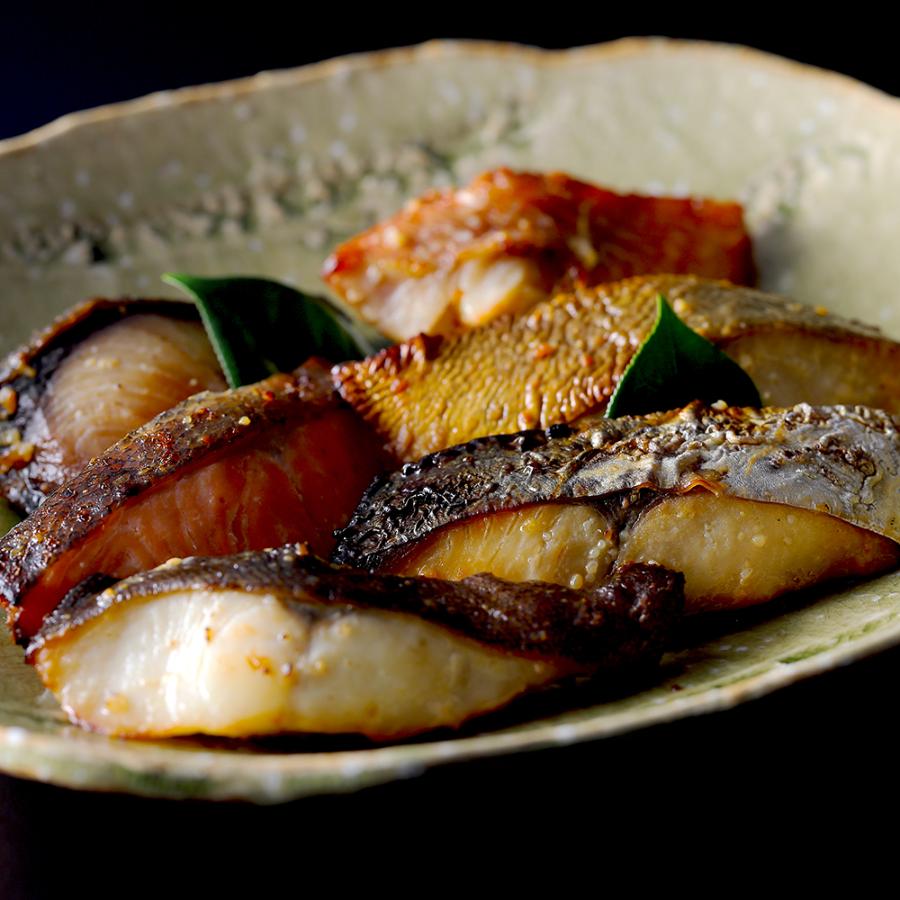 ＜下鴨茶寮＞料亭の「西京焼き」６種(銀だら・ブリ・銀鮭・サワラ・赤魚・銀ひらす)各１切（計６切）