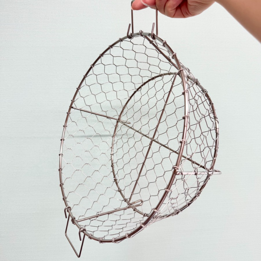 ＜鳥井金網工芸＞手編み水切りかご３０cm・オリジナルかご（小）フック付セット