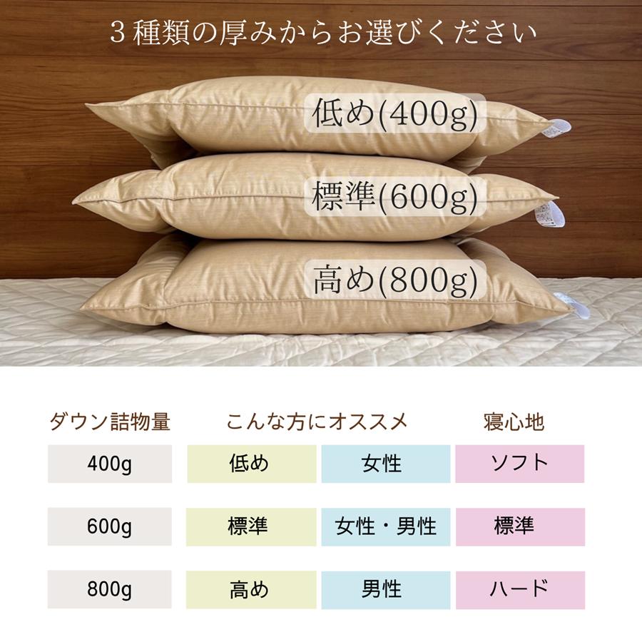 ＜京都金桝＞ダウンの枕 低め／400g　（43cmｘ63cm）