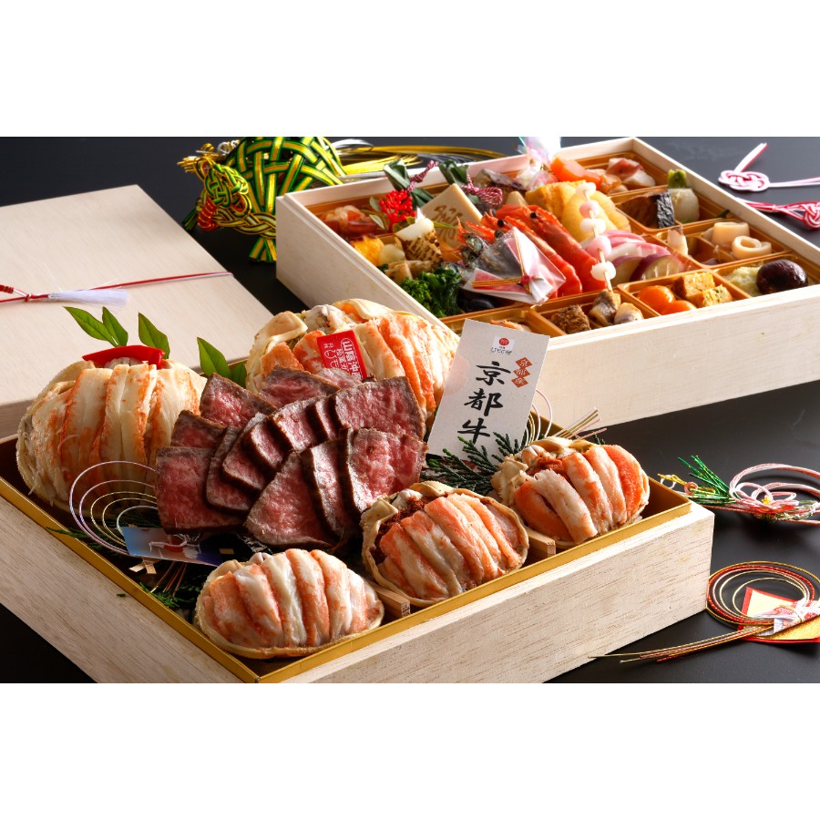 ＜小谷常＞まるごと松葉がに「おせち」【天喜/京都牛】「二段重」2～4人前【12月30日お届け】