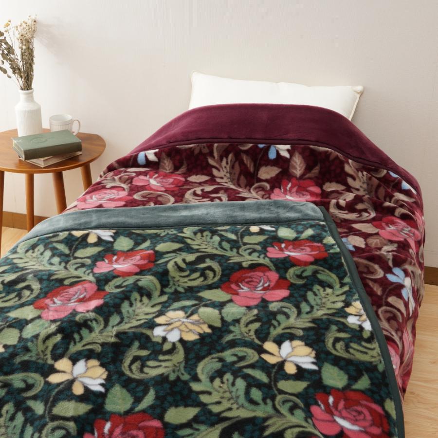 <Dear Japan/ディアジャパン>ニューカラーばら アクリル2枚合わせマイヤー毛布 グリーン