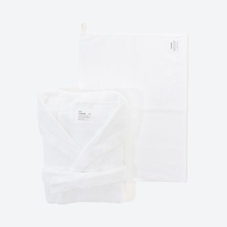 ＜SHINTO TOWEL＞YUKINE　バスローブ/SIZE02　White・YUKINE　バスマット　shiro　セット MST0075