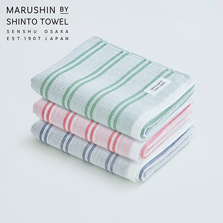 ＜MARUSHIN by SHINTO TOWEL＞シマダブル白地 フェイスタオル3枚セット（シャドウ・レッド・フォレスト） MST0080