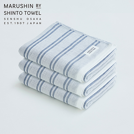 ＜MARUSHIN by SHINTO TOWEL＞シマ ダブル白地 フェイスタオル3枚セット（シャドウ） MST0081