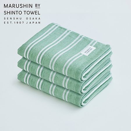 ＜MARUSHIN by SHINTO TOWEL＞シマ ダブル色地 フェイスタオル3枚セット（フォレスト） MST0087