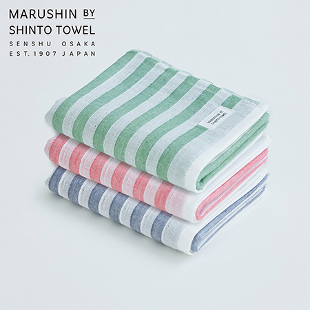 ＜MARUSHIN by SHINTO TOWEL＞シマ シングル フェイスタオル3枚セット（シャドウ・レッド・フォレスト） MST0088