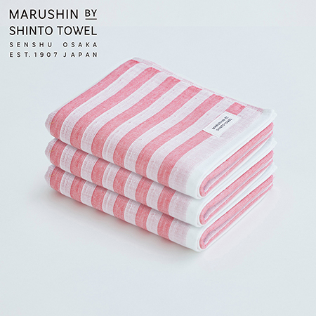 ＜MARUSHIN by SHINTO TOWEL＞シマ シングル フェイスタオル3枚セット（レッド） MST0090