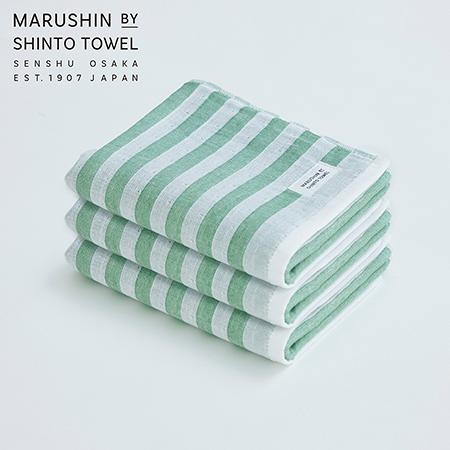 ＜MARUSHIN by SHINTO TOWEL＞ シマ シングル フェイスタオル3枚セット（フォレスト） MST0091