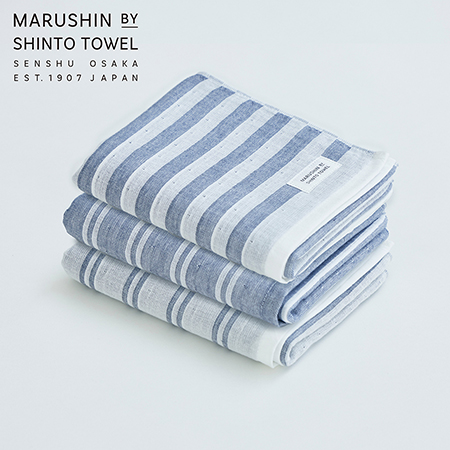 ＜MARUSHIN by SHINTO TOWEL＞シマシャドウ フェイスタオル3枚セット（ダブル白地・ダブル色地・シングル）MST0092