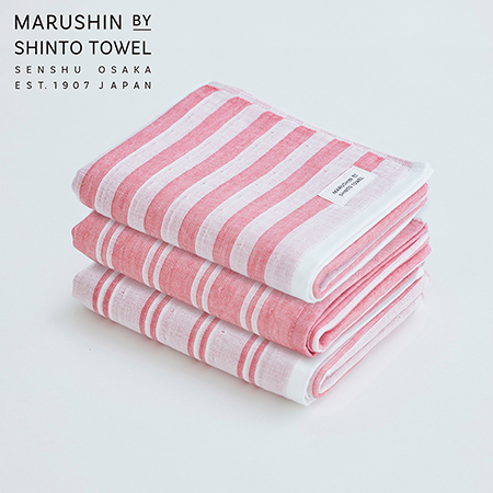 ＜MARUSHIN by SHINTO TOWEL＞シマレッド フェイスタオル3枚セット（ダブル白地・ダブル色地・シングル）MST0093