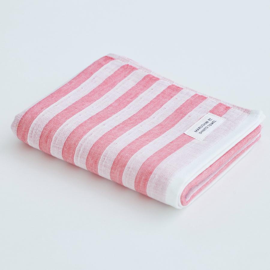 ＜MARUSHIN by SHINTO TOWEL＞シマレッド フェイスタオル3枚セット（ダブル白地・ダブル色地・シングル）MST0093