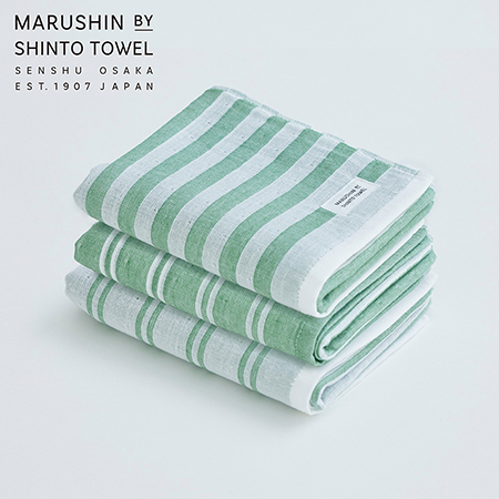 ＜MARUSHIN by SHINTO TOWEL＞シマフォレストフェイスタオル3枚セット（ダブル白地・ダブル色地・シングル)MST0094