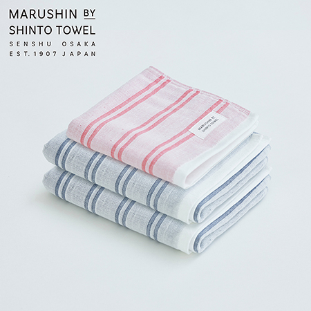 ＜MARUSHIN by SHINTO TOWEL＞シマダブル白地フェイスタオル/シャドウ2枚・ハンドタオル/レッド1枚セットMST0096