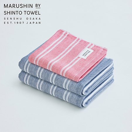 ＜MARUSHIN by SHINTO TOWEL＞シマダブル色地フェイスタオル/シャドウ2枚・ハンドタオル/レッド1枚セットMST0105