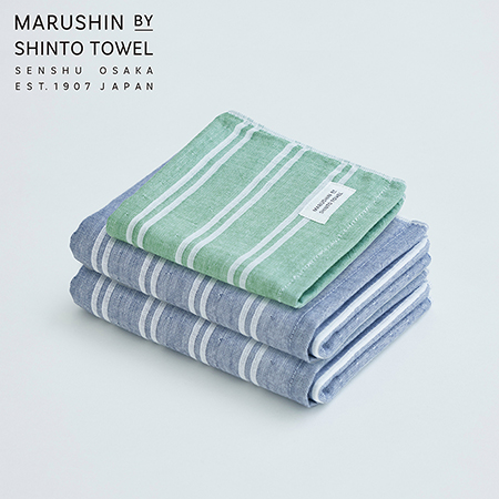 ＜MARUSHIN by SHINTO TOWEL＞シマダブル色地フェイスタオル/シャドウ2枚・ハンドタオル/フォレスト1枚 MST0106