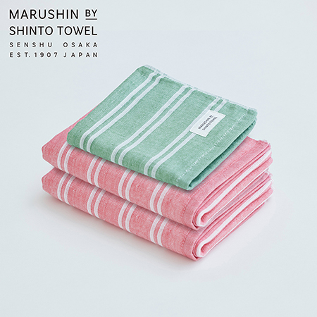 ＜MARUSHIN by SHINTO TOWEL＞シマダブル色地フェイスタオル/レッド2枚・ハンドタオル/フォレスト1枚 MST0109