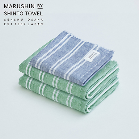 ＜MARUSHIN by SHINTO TOWEL＞シマダブル色地フェイスタオル/フォレスト2枚・ハンドタオル/シャドウ1枚 MST0111