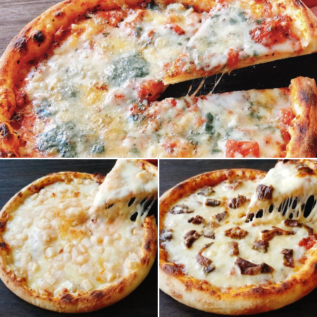 ＜ピッコロッソ＞ピザ3種セットC（ゴルゴンゾーラ・もち&明太子・ポルチーニ茸）各1枚直径約２１cm×３枚