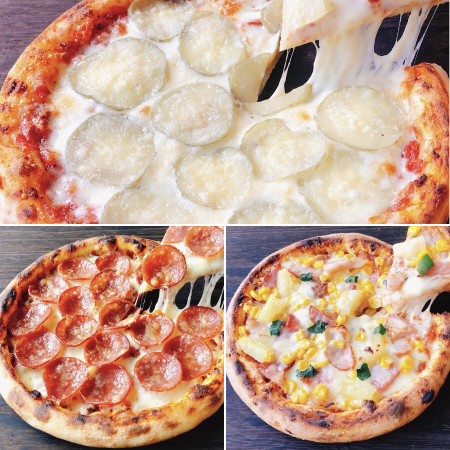 ＜ピッコロッソ＞ピザ3種セットD（ピクルスと3種のチーズ・サラミ・パインと厚切りベーコンのハワイアン）各1枚直径約２１cm×３枚
