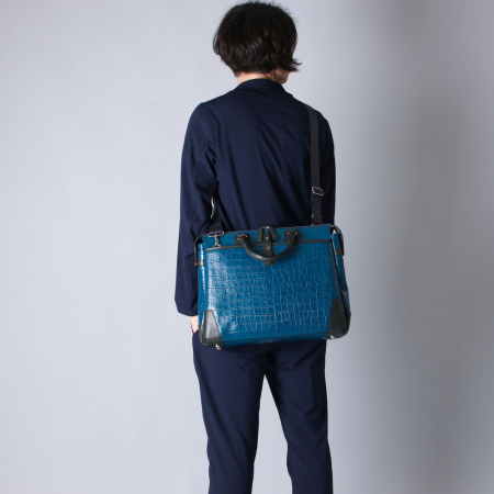 ＜craftsmanship＞豊岡鞄　craftsmanshipクロコ型ブリーフ（197712）ブルー