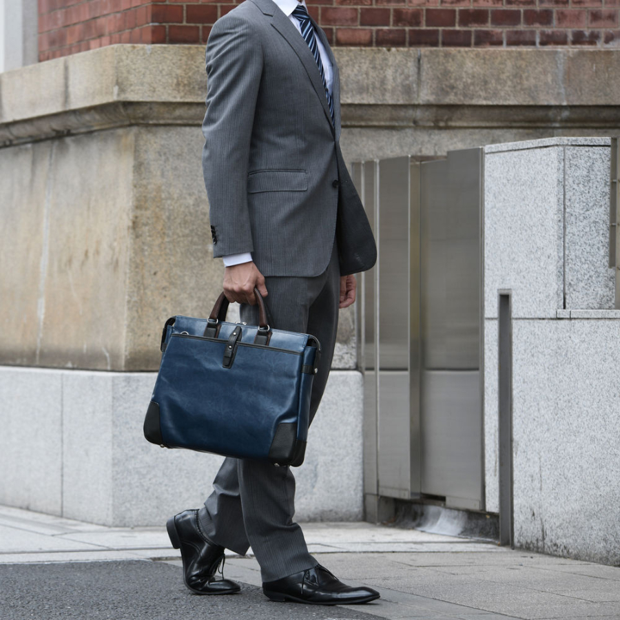 <ORIGINAL BASIC>豊岡鞄 帆布PU×皮革ソフトブリーフ(080117)(ブルー)