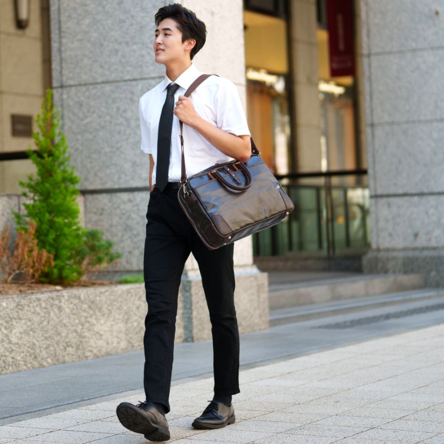 <ORIGINAL BASIC>豊岡鞄 帆布PU×レザーソフトブリーフ2Room(500764)(チョコ)