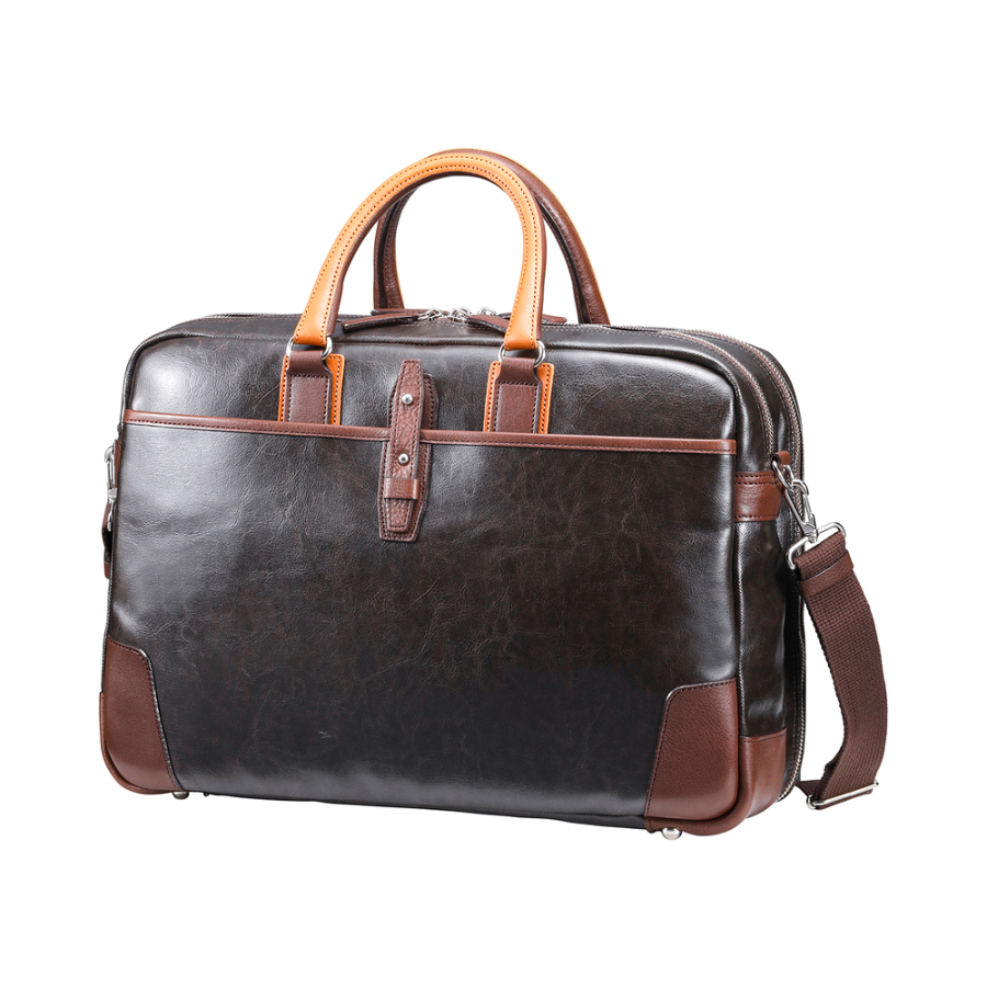 <ORIGINAL BASIC>豊岡鞄 帆布PU×レザーソフトブリーフ2Room(500764)(チョコ)