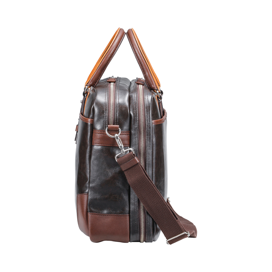 <ORIGINAL BASIC>豊岡鞄 帆布PU×レザーソフトブリーフ2Room(500764)(チョコ)