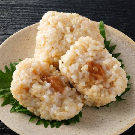 ＜アイガモの谷口＞”農薬不使用栽培米”「玄米おむすび」2種セット（塩・梅）各６個（計12個）