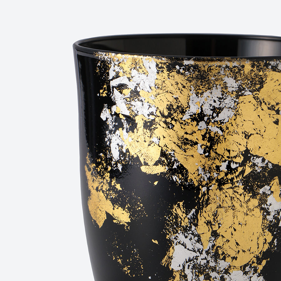 <塗り工房ふじい>グラスA370 2P・古代塗り金箔漆黒