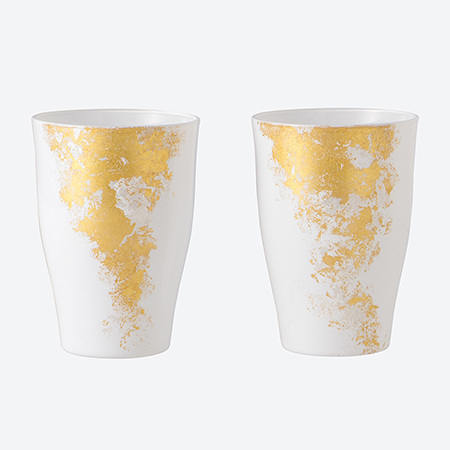 ＜塗り工房ふじい＞グラスA370 2P・古代塗り金箔純白