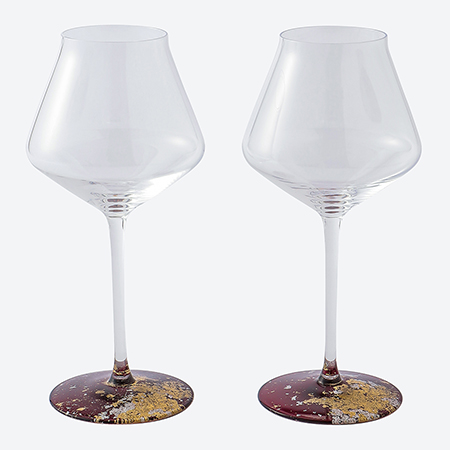 ＜塗り工房ふじい＞ワイングラスぺルラ2P・溜塗金箔赤溜